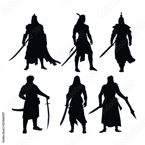 Arabic warriors and sultans black silhouettes illustration on white background Vol 01