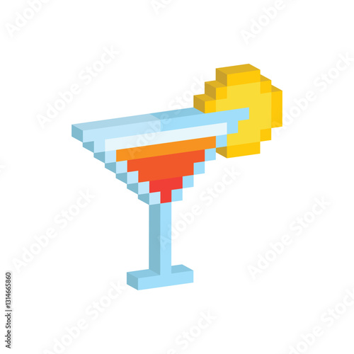isometric summer icon 8 bit, pixel art sun cocktail   8 bit icon for game  logo.