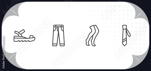 outline icons set - clothes concept. sandals, jeans, stockings, cravat.
