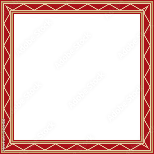 Vector gold and red square Yakut ornament. Infinite rectangle, border, frame of the northern peoples of the Far East.