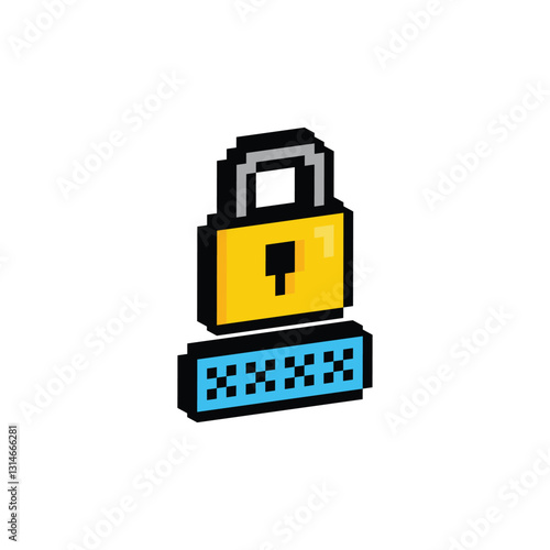 isometric pixel  Password protection icon.  Vector pixel art Security password sign padlock 8 bit logo for game