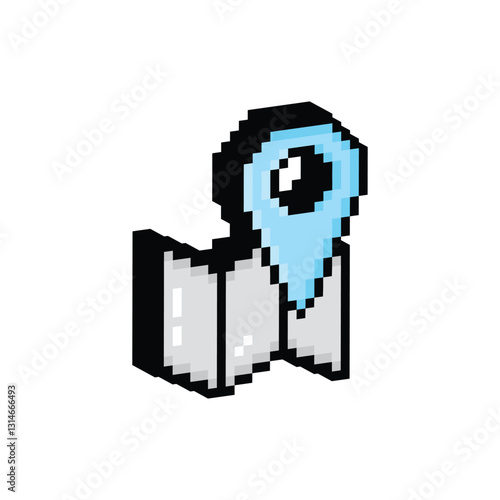 isometric pixel map pointer icon.  Vector pixel art gps cartography map  8 bit logo for game