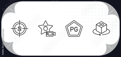outline icons set - cinema concept. film counter, famous cinema star, parental guidance, 3d.
