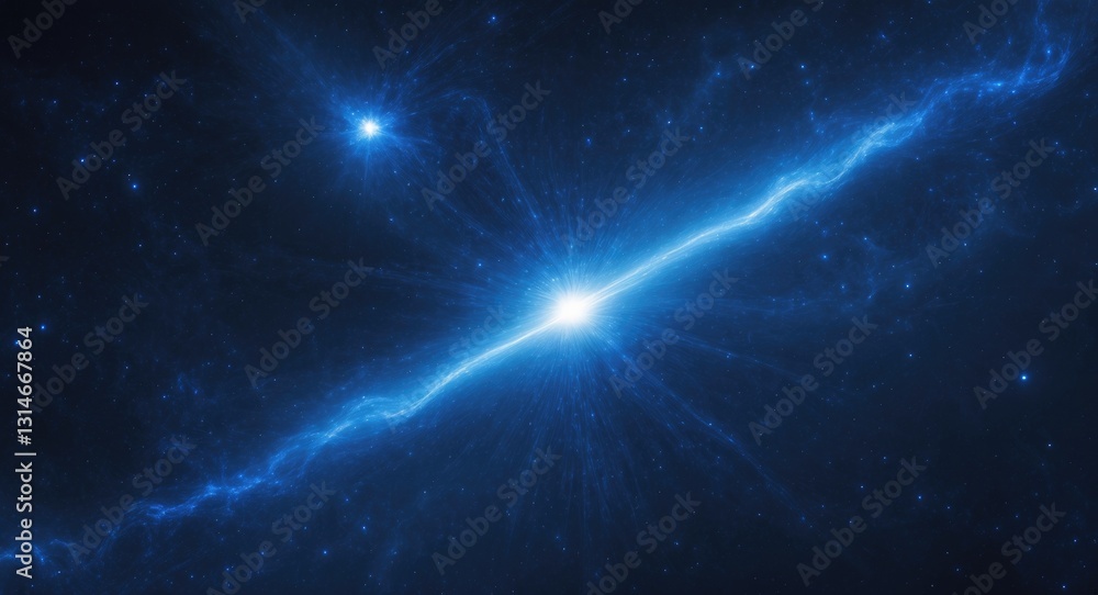Obraz premium Blue luminous gamma ray burst in space, quasar, digitally created abstract background.