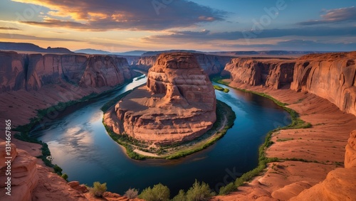Horseshoe Bend of River in a scenic view.