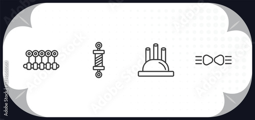 outline icons set - car parts concept. car crankshaft, car coil, distributor cap, parking light.