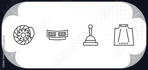 outline icons set - car parts concept. car disc brake, car cowl, handbrake, bonnet.