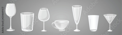 Set of  Empty cocktail glasses.