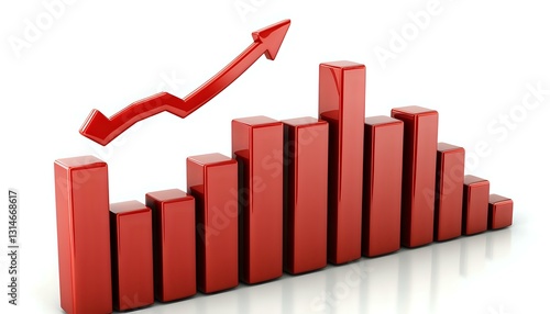 Red ascending bar graph with upward arrow showing positive growth trend on white background, business chart visualization for financial reports and presentations. Free Download Red ascending bar graph with upward arrow showing positive growth trend on white background, business chart visualization for financial reports and presentations. - GFXLoad