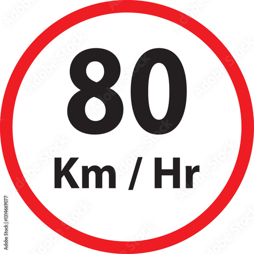 An illustration of a red circle with 80 km along with a maximum speed limit 80 km/h warning sign