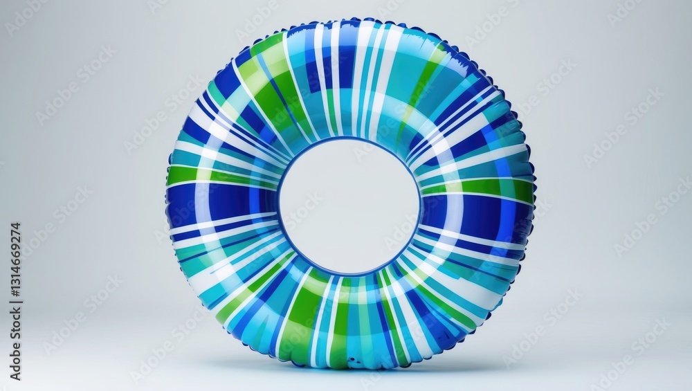 Fototapeta premium Blue inflatable round tube set against a white background.