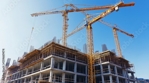Wallpaper Mural a large construction site, towering yellow cranes lifting steel beams Torontodigital.ca
