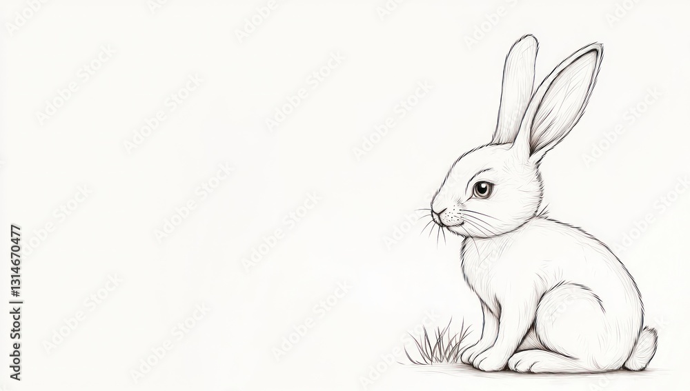 Obraz premium One-line art, minimalist Easter bunny, ample space.