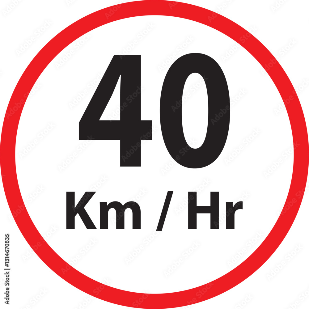 An illustration of a red circle with 40 km along with a maximum speed limit 40 km/h warning sign An illustration of a red circle with 40 km along with a maximum speed limit 40 km/h warning sign