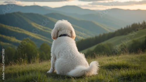 Fototapeta Naklejka Na Ścianę i Meble -  Dog in the mountains, white in color.