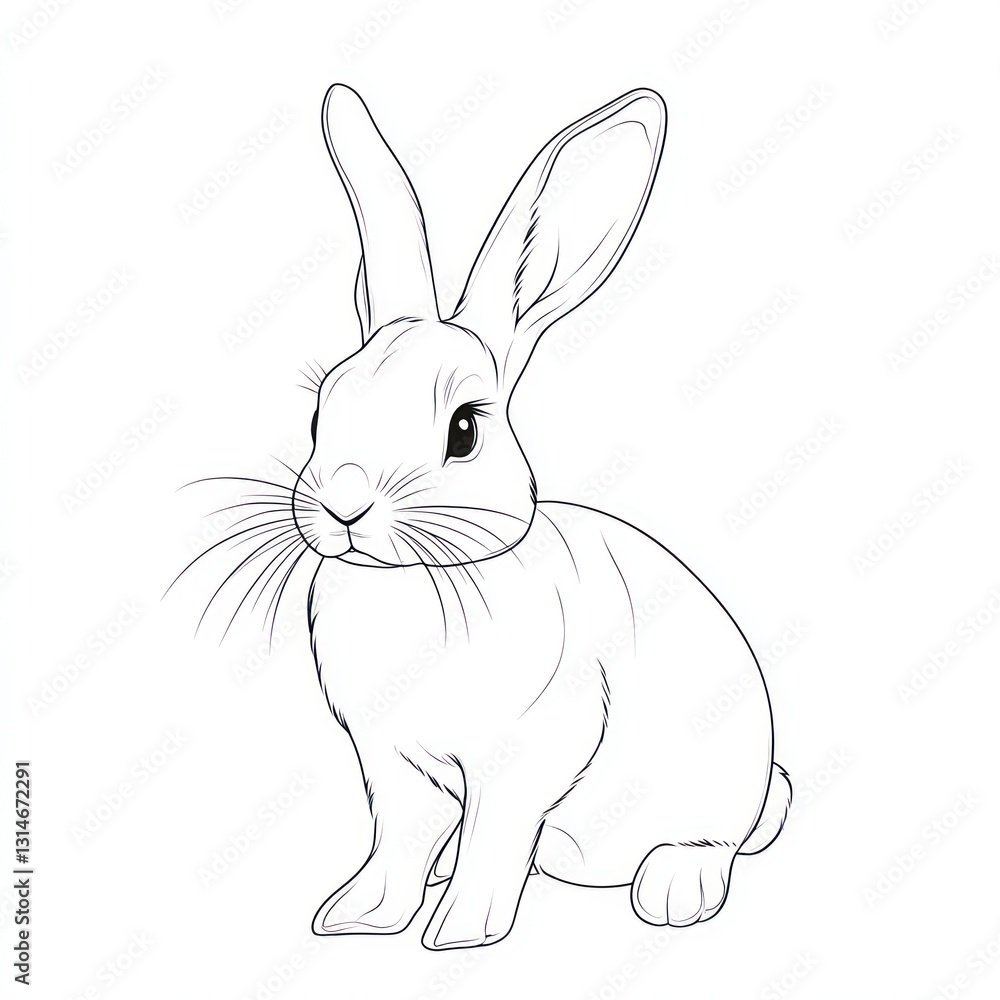 Obraz premium Simple white background Easter and spring-themed bunny outline in line art.