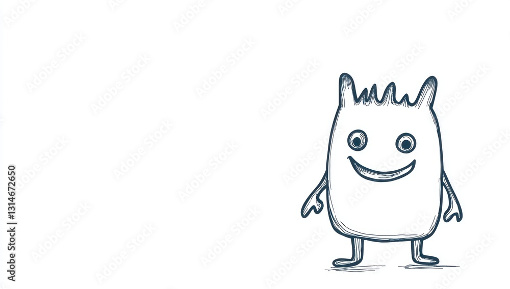 Whimsical character in simple line art, isolated on a white background. Whimsical character in simple line art, isolated on a white background.