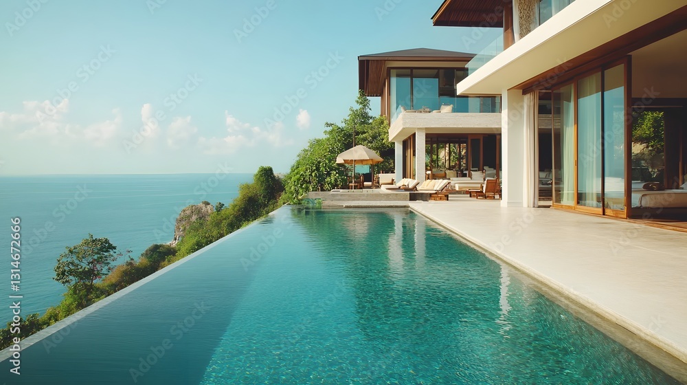 Fototapeta premium Luxury Oceanfront Villa with Infinity Pool and Stunning Coastal Views