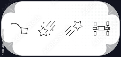 outline icons set - astronomy concept. ursa major, falling star, shooting star, space station.