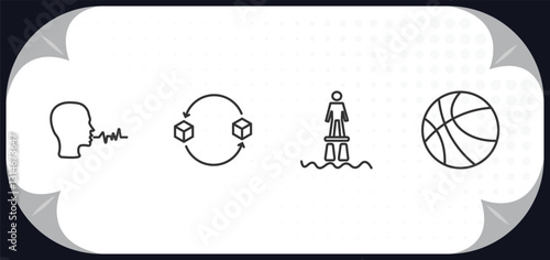 outline icons set - artificial intellegence concept. speech, replacement, flyboard, ball.