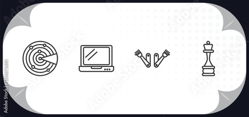 outline icons set - artificial intellegence concept. detection, laptop, bionic arm, chess.