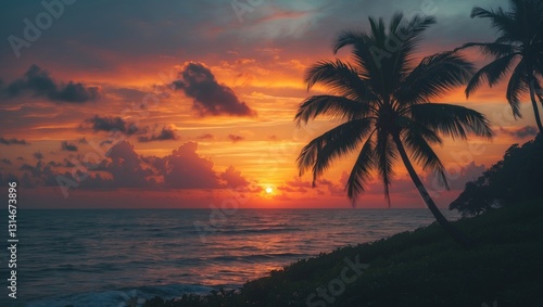 Fototapeta Naklejka Na Ścianę i Meble -  Stunning sunset across the tropical sea.