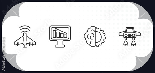 outline icons set - artificial intellegence concept. unmanned aerial vehicle, business, deformity, fyling vehicle.