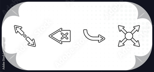 outline icons set - arrows concept. diagonal resize, backspace, right direction, resize.