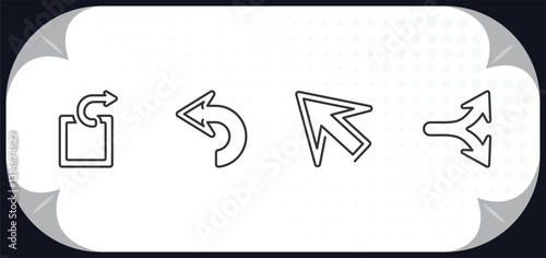 outline icons set - arrows concept. extract, backward arrow, diagonal arrows, horizontal split.