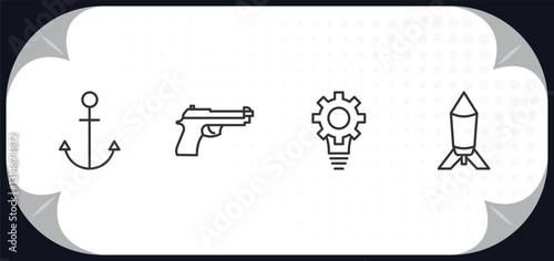 outline icons set - army and war concept. naval, pistol, strategy, depth charge.