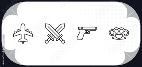 outline icons set - army and war concept. plane, combat, gun, knuckle.