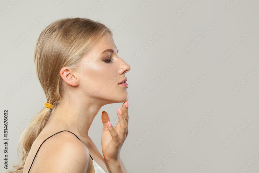 Beautiful profile of blond woman. Beauty young adult person portrait Beautiful profile of blond woman. Beauty young adult person portrait