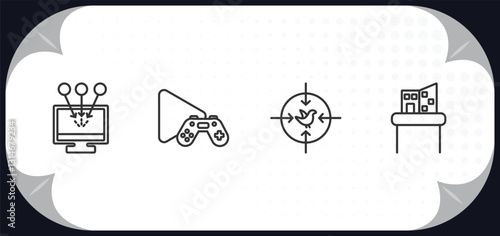 outline icons set - activity and hobbies concept. collecting, game playing, hunting, model building.