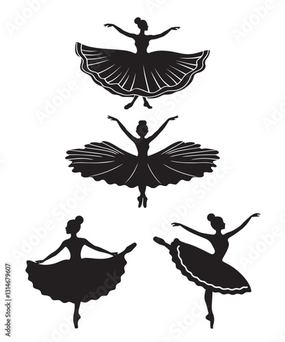 Elegant ballerina silhouettes in graceful dance poses.