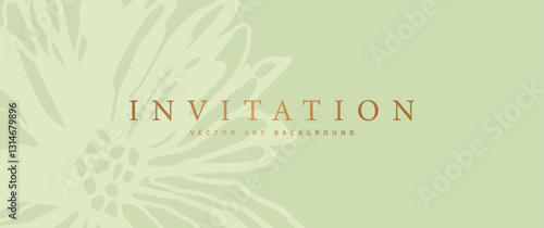 Olive color vector background with flowers with gold lettering for packaging, postcard, invitation, cover design, card, prestigious voucher, luxe invite, business banner. Light green Illustration.