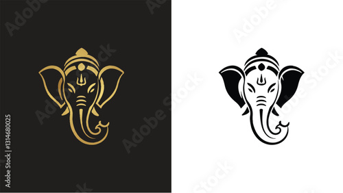 Minimalist Ganesha Silhouette Logo in Black and White