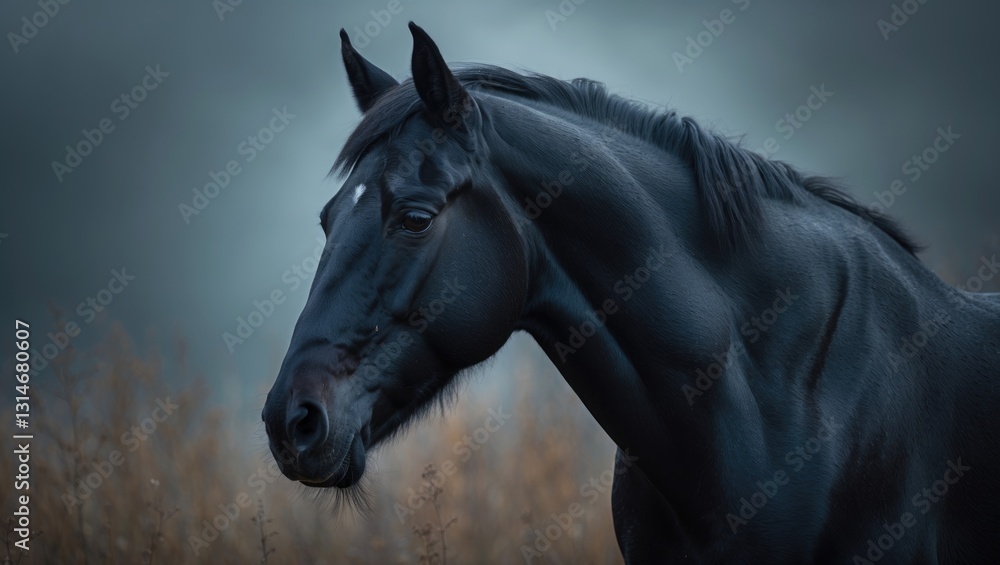 Fototapeta premium black horse, set against a plain background