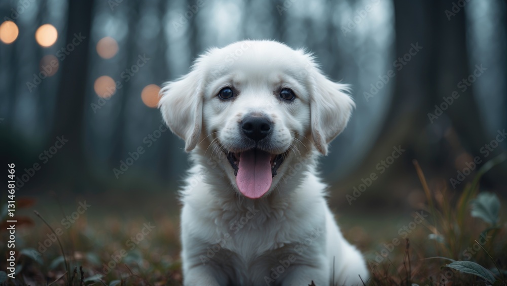 Beautiful white puppy with its tongue out Beautiful white puppy with its tongue out