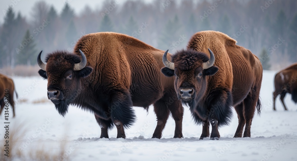 Bison in the snowy winter. Bison in the snowy winter.