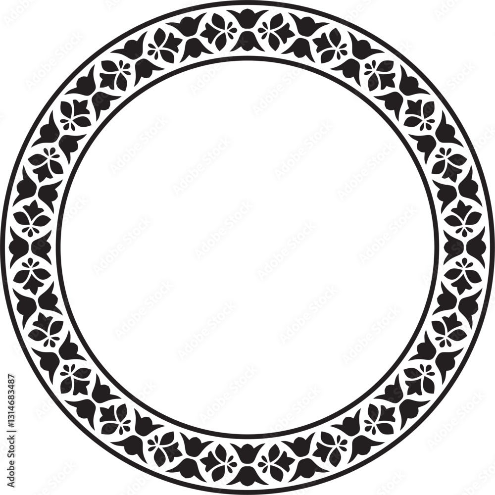 Vector black monochrome round national Indian ornament. Circle, ring, border, ethnic Hindu frame Vector black monochrome round national Indian ornament. Circle, ring, border, ethnic Hindu frame
