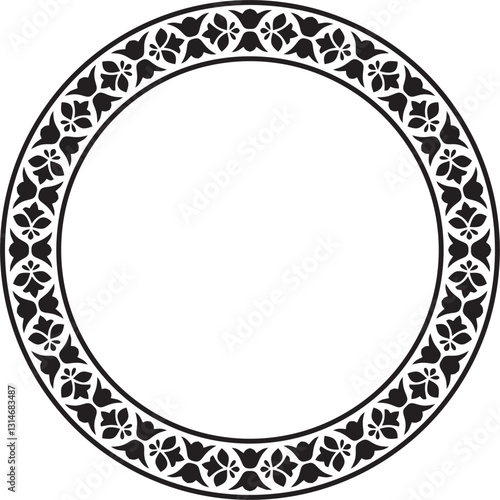 Vector black monochrome round national Indian ornament. Circle, ring, border, ethnic Hindu frame