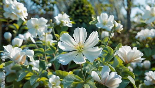 Stunning white bloom in a garden, captured in a vertical shot with precise focus.