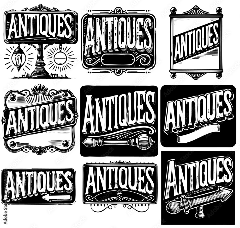 Antiques Signs Vintage Retro Isolated Vector Graphics 