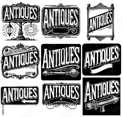Antiques Signs Vintage Retro Isolated Vector Graphics 