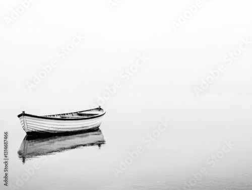 Solitary Boat on Misty Waters