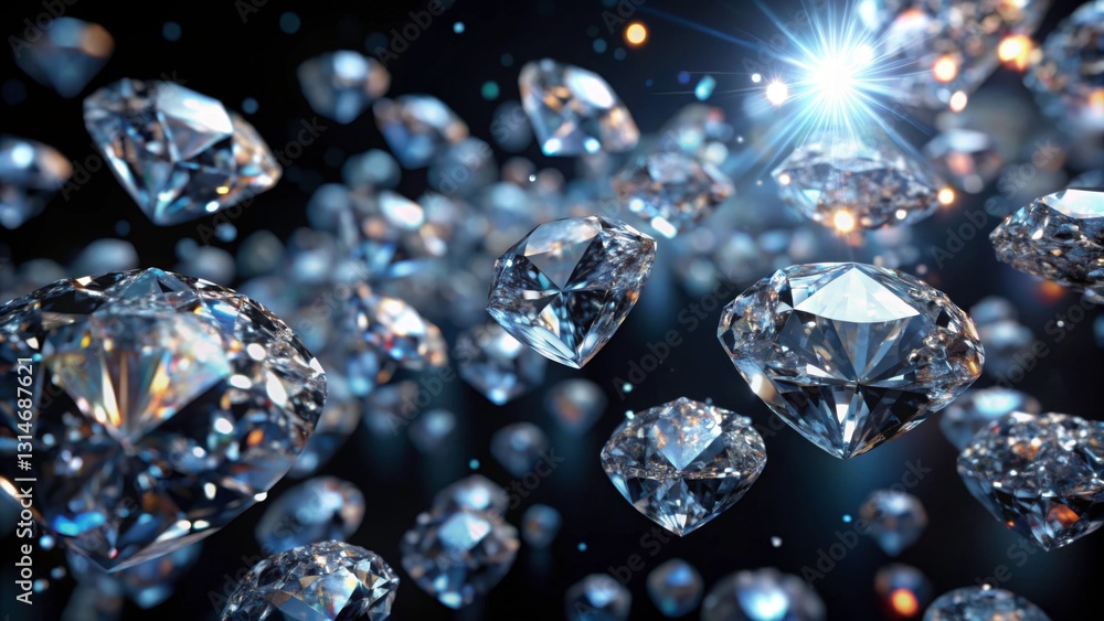 Floating Diamonds with Sparkling Light in a Dark Background Floating Diamonds with Sparkling Light in a Dark Background