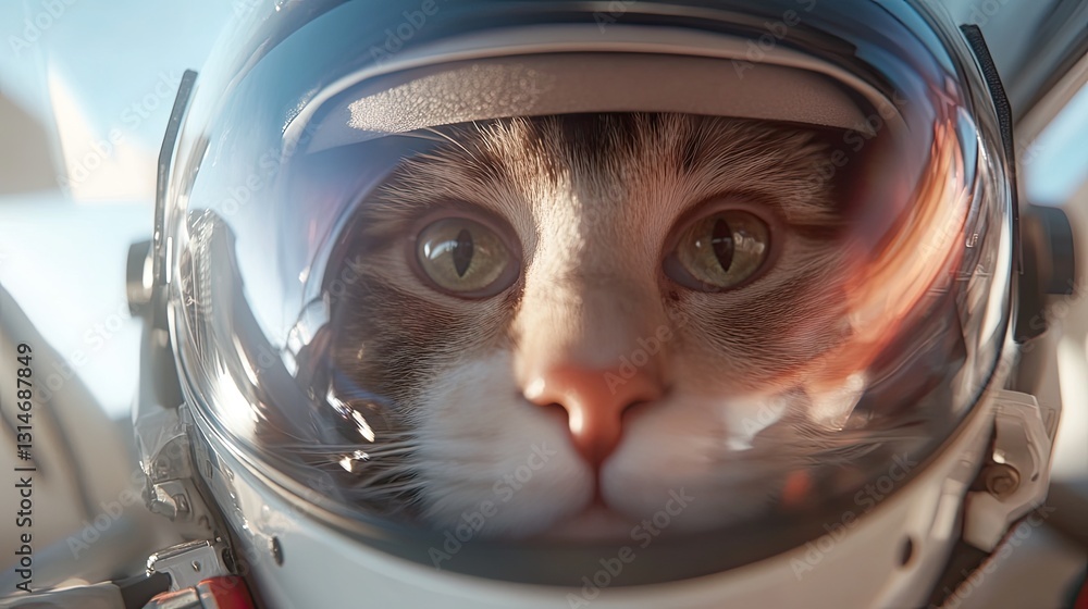 Cat in astronaut helmet gazes into cosmos, showcasing curiosity Cat in astronaut helmet gazes into cosmos, showcasing curiosity