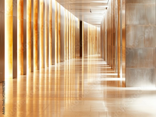 Stunning architectural hallway with columns and vintage clock  timeless elegance in design