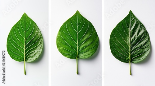 Three Vibrant Green Leaves Displayed Side by Side