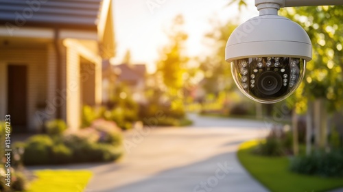 Surveillance camera mounted in front of a modern home ensuring security and safety for residents and property owners photo